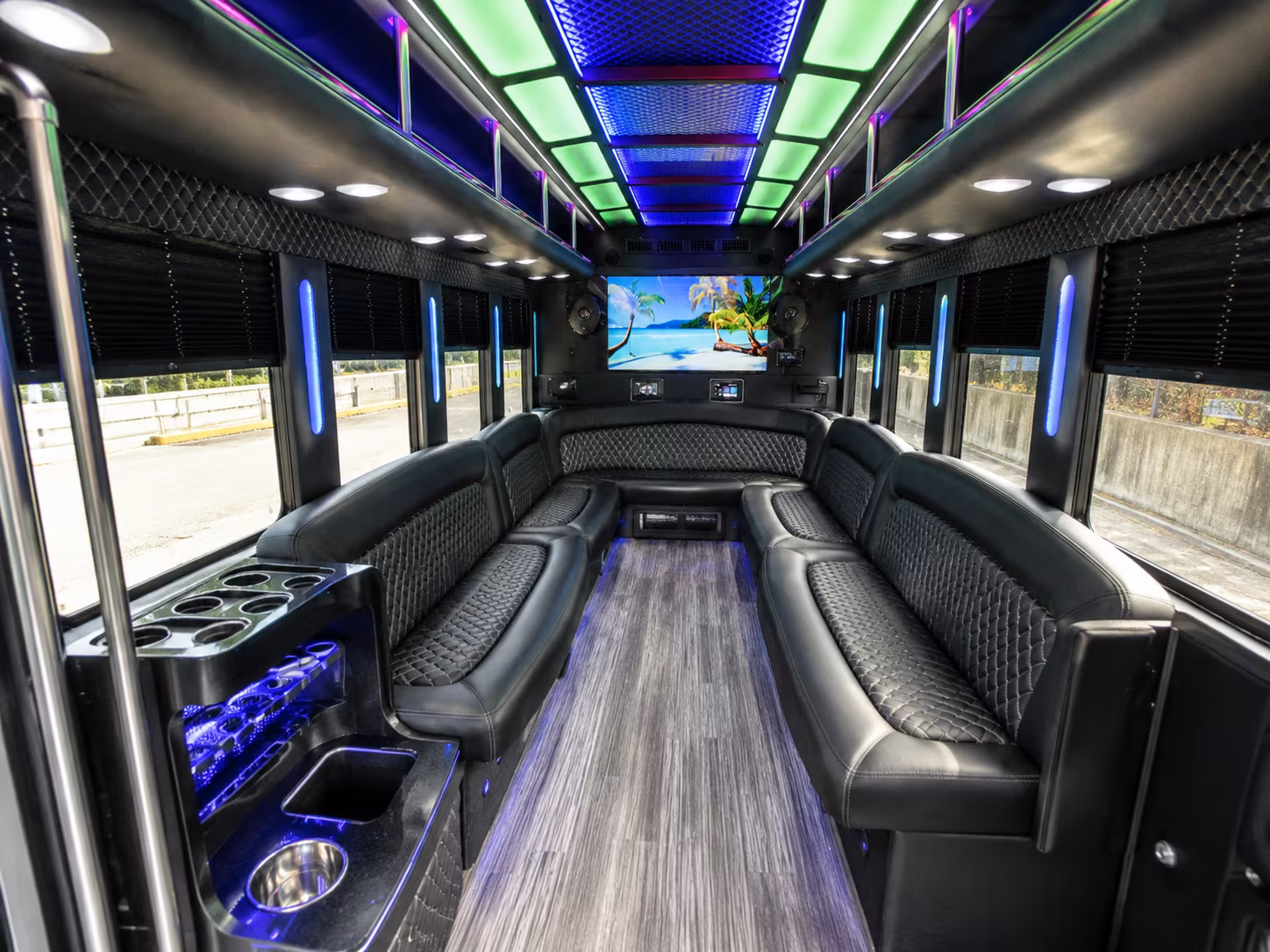 everett 18 passenger party bus inside